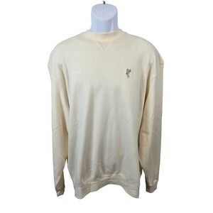 Ashworth Mens Cream Crewneck Sweatshirt Embroidered Logo V-Stitch Long Sleeve